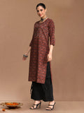Varanga Maroon Ethnic Motifs Printed Cotton Thread Work Kurta