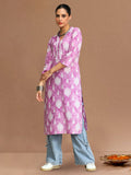 Varanga Women Lavender And White Women Floral Printed Pastel V-neck Kurta