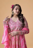 Varanga Women Pink Floral Printed Mirror Work Anarkali Kurta With Sharara And Dupatta