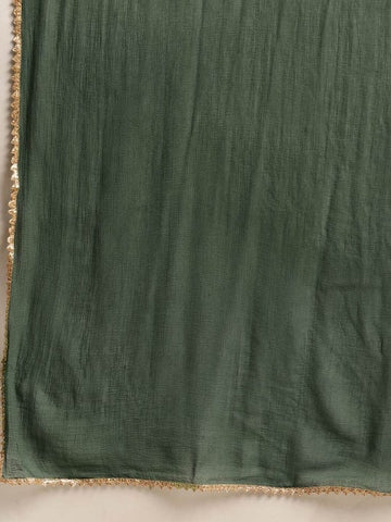 Varanga Women Green Shibori Straight Kurta Paired With Tonal Bottom And Dupatta