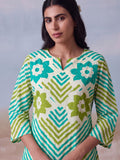 Cotton Striped Printed A-Line Kurta With Solid Trouser