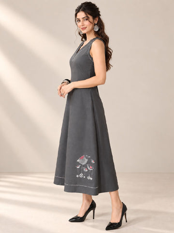 Varanga Ethnic Motifs Embroidered A-Line Midi Dress