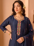 Teal Embroidered Kurta Set With Dupatta