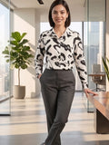White Coloured Slim Collar Long Sleeves Graphic Shirt