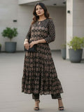 Midnight Blossom Tiered Flared Suit Set