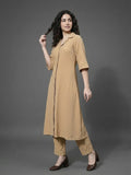 Varanga Women Mauve Shirt Collar Neck A-Line Kurta Paired With Tonal Bottom