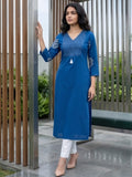 Ethnic Blue and White Printed Straight Kurta