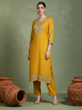 zari embroidered yoke Kurta With trouser and Dupatta