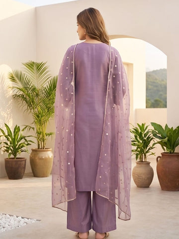 Varanga Women Elegant Three-Piece Brown Shimmer Kurta Set With Ankle-Length Trousers, And An Embroidered Dupatta