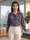 Purple Coloured Slim Collar Long Sleeves Abstract Shirt