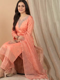 Zari-Embroidered Kurta Paired With Solid Trousers And A Tonal Dupatta .