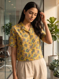 Mustard Coloured Short Sleeves Shirt Collar Top