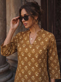 Women's Earthy Brown Block Print Short Kurta