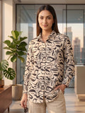 Cream Coloured Slim Collar Long Sleeves Geometric Shirt