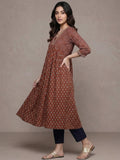 Varanga Women Maroon And Blue Bandez Printed Anarkali Kurta