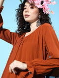 Varanga Women Rust Solid Empire Kurta with Trousers