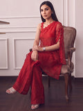 Ruby Red One-Shoulder Cape Co-Ord Set With Floral Lace Detailing