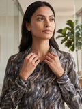 Brown Coloured Slim Collar Long Sleeves Abstract Shirt