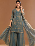 Embroidered Shimmer Kurta Set With Dupatta