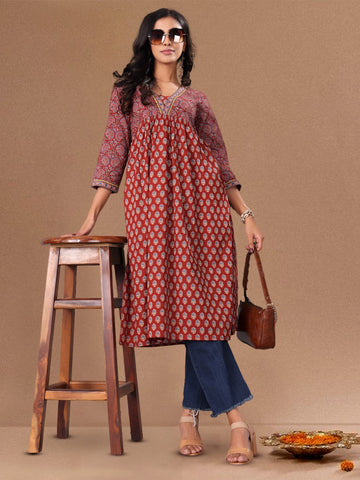 Varanga Maroon Ethnic Motifs Printed Kurta