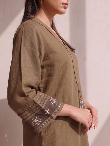 Mocha Crema Embroidered Women'S Kurta Set