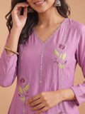 Lavender Mulmul Chanderi Kurta Set With Solid Trouser & Dupatta.