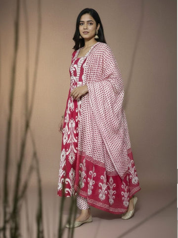 Vibrant Magenta V-Neck kurta Set with dupatta