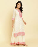 Varanga Women cream & pink embroidered kurta attached with skirt