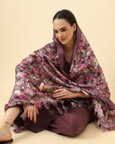 varanga dark mauve floral printed dupatta with tasselled border