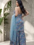 Azure Blue All-Over Floral Print Kurta Set With Dupatta