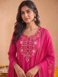 Women'S Pink Mul Chanderi Kurta Set With Chiffon Dupatta