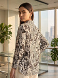 White Coloured Slim Collar Long Sleeves Geometric Shirt