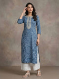 Varanga Women Blue Bandhani Printed Straight Kurta