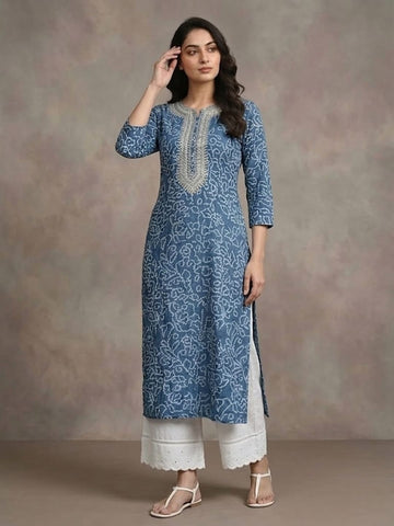 Varanga Women Blue Bandhani Printed Straight Kurta
