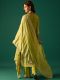 Kurta With Stone-Embellished Print Paired With Solid Ankle-Length Trousers And A Printed Dupatta
