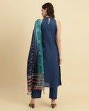 varanga blue women round neck kurta with trousers with dupatta