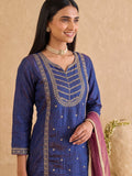 Embroidered Kurta Set Paired With A Shimmering Organza Dupatta.