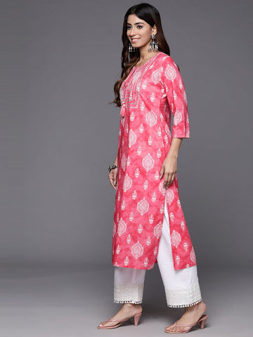 Varanga Women Pink Ethnic Motif Printed Straight Kurta
