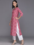 Varanga Women Pink Bandhani Printed Straight Kurta With Three Quarter Sleeves