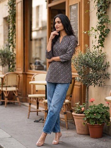 Womens Jrakh-Inspired Printed Top 2177