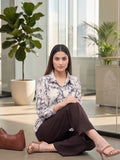 Cream Coloured Slim Collar Long Sleeves Floral Shirt