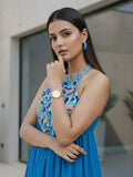 Varanga Women Halter Neck  Zari And Sequence Embroidered Sleeveless Flared Kurta Paired With Tonal Bottom