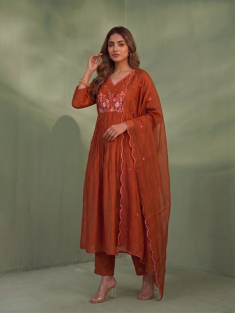 Rust Embroidered Ethnic Suit Set