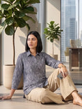 Navy Coloured Slim Collar Long Sleeves Floral Shirt