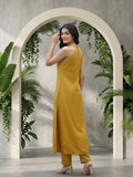 Varanga Women Mustard Halter Neck Straight Lurex Kurta with trouser