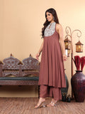 Varanga Women Nude Yoke Embroidered Sleeveless Flared Kurta With Trousers.