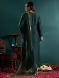 Varanga Women Green Round Neck With Embroidered Kurta , Full Sleeves , Straight Kurta With Side Slits, Paired With Tonal Bottom And Dupatta.