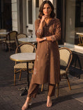 Floral Embroidered Brown Ethnic Kurta Set .