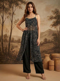 Midnight Bandhani High-Slit Kurta & Palazzo Set With Front High Slit Cut