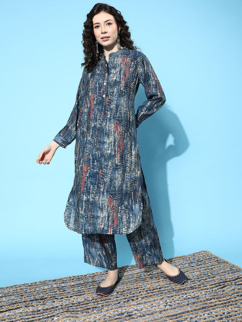KSUT Blue Dyed Regular Bandhani Kurta with Trousers